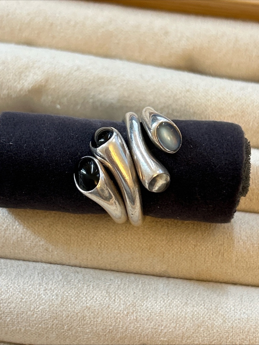 Georg Jensen Sterling Silver no.263 carnival ring with Moonstone & Black Onyx